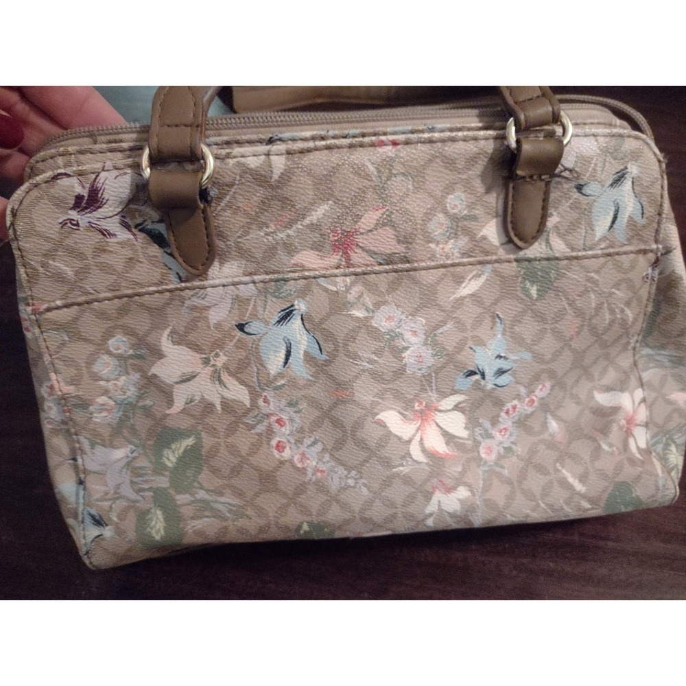 Floral Tote Shoulder Bag Brown Pink Green Monogram Medium Read Description